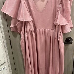 Arula Elegant Pink Butterfly Sleeve Dress